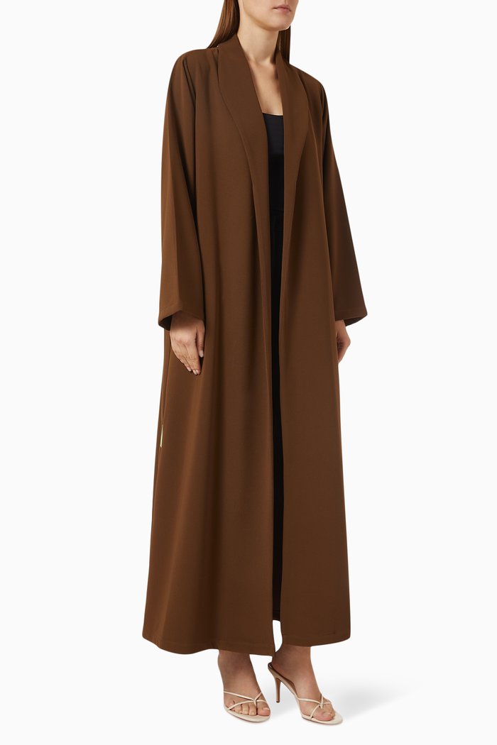 

Zainah Jacket Sleeves Abaya in Polycrepe, Brown
