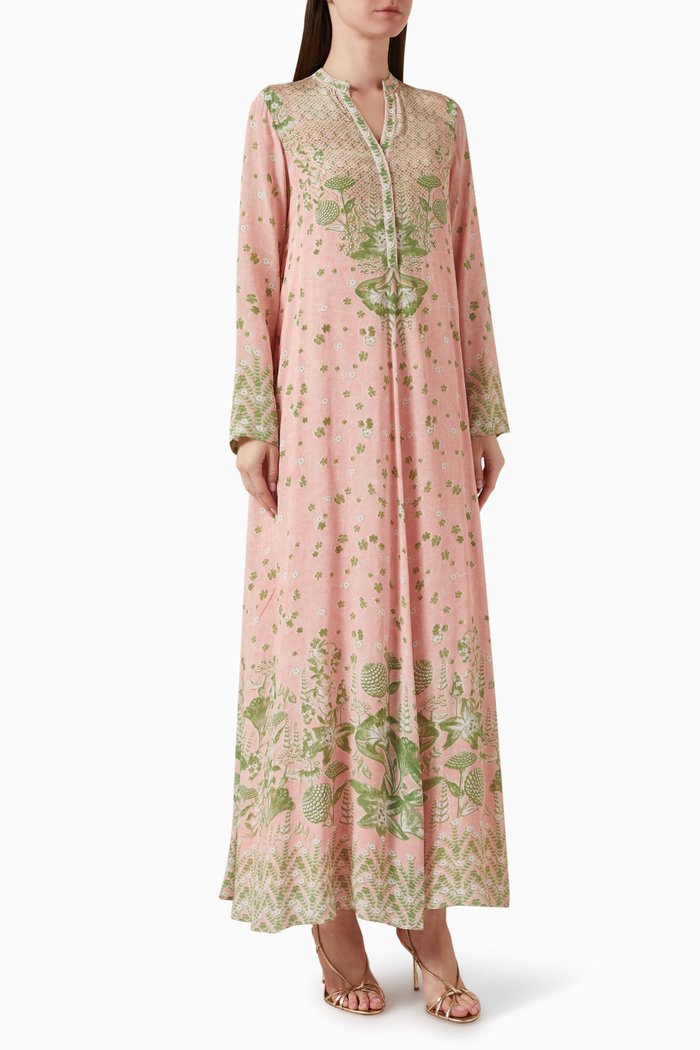 

Floral-print Kaftan in Crepe, Pink