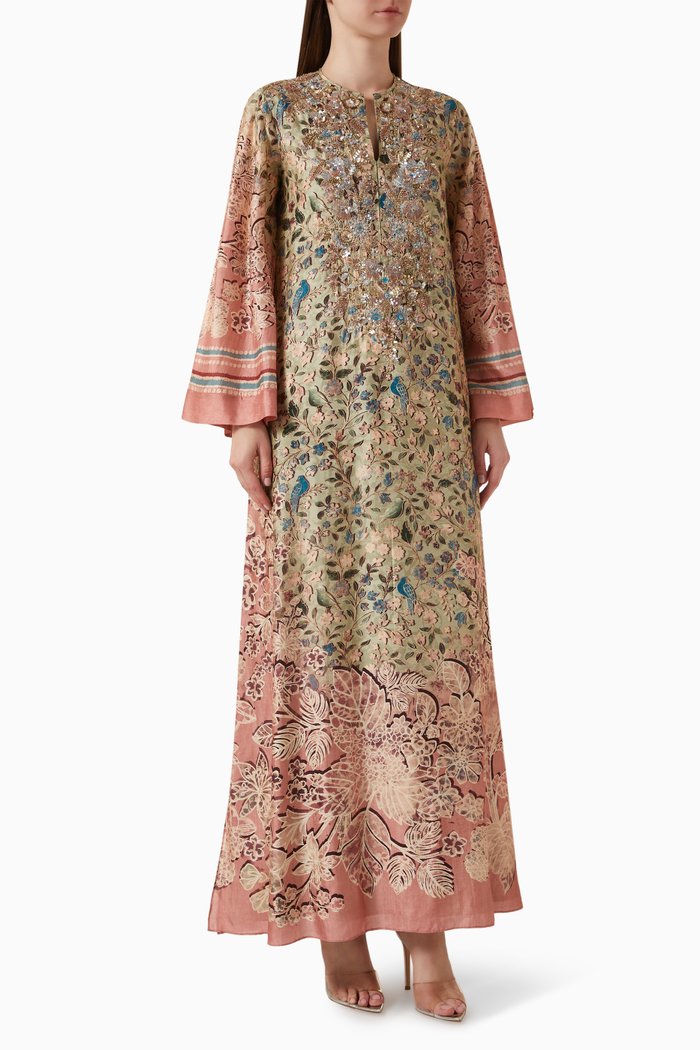 

Embellished Kaftan in Raw Silk, Multicolour