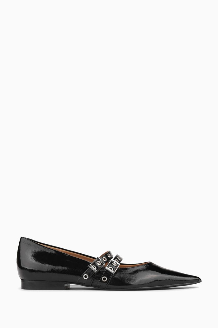 

Pointed-toe Ballerina Flats in Faux Leather, Black