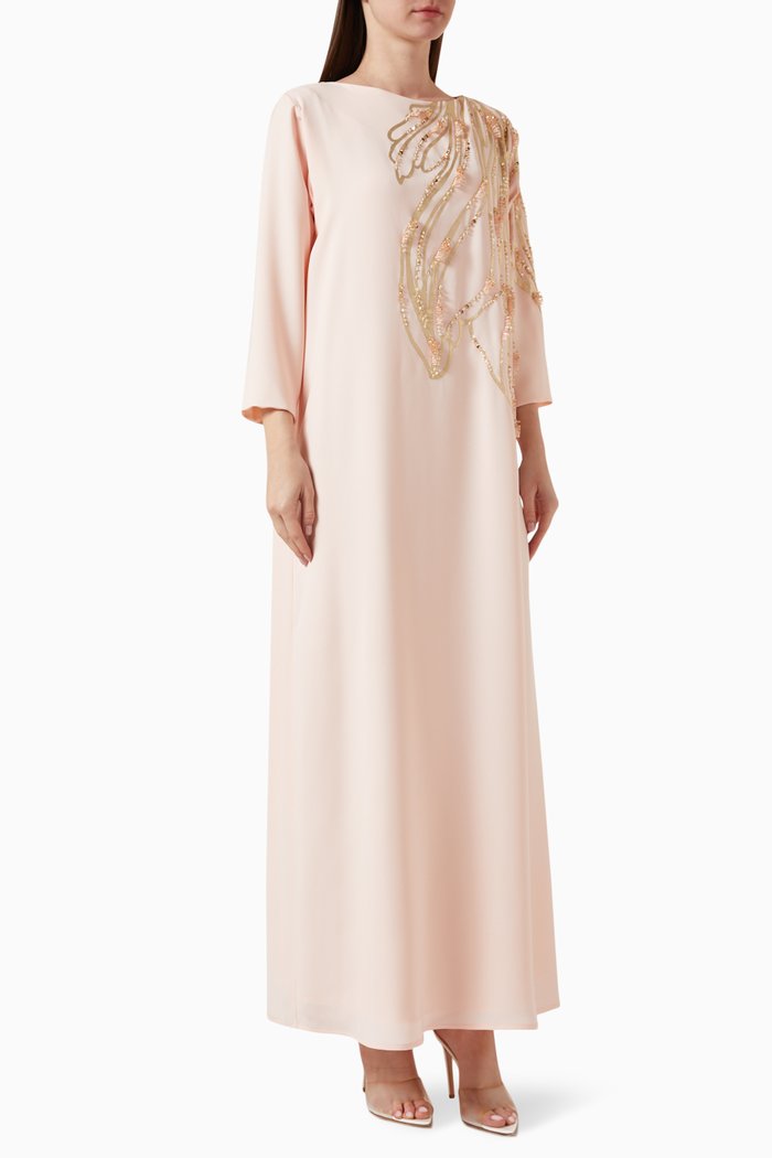 

Bead-embellished Kaftan in Crepe, Pink