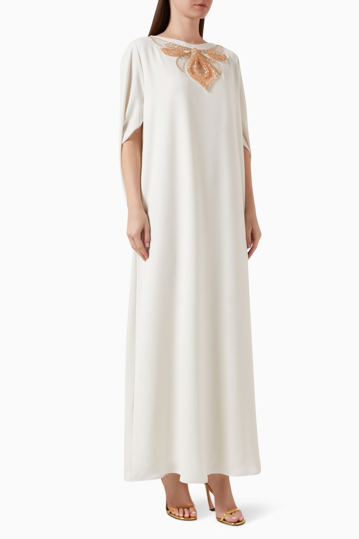 

3D Bead-embellished Kaftan in Crepe, Neutral