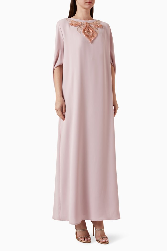 

3D Bead-embellished Kaftan in Crepe, Pink