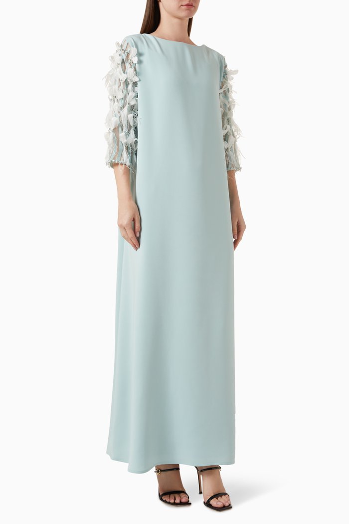 

Embellished Sleeve Kaftan in Crepe, Green