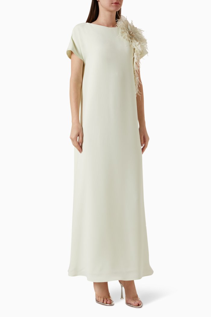 

3D Floral Applique Kaftan in Crepe, Neutral