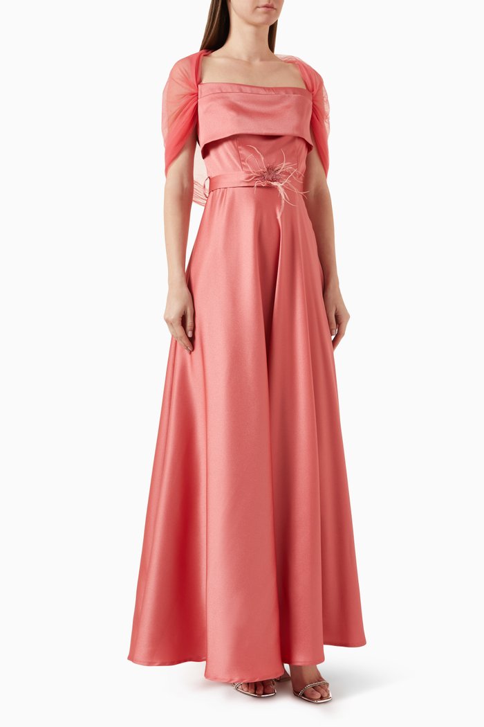 

Draped Tulle Cape Maxi Dress, Pink