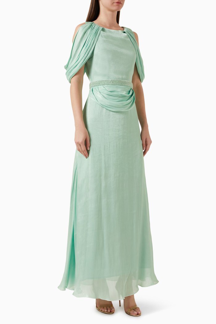 

Embellished Cold-shoulder Maxi Dress, Green