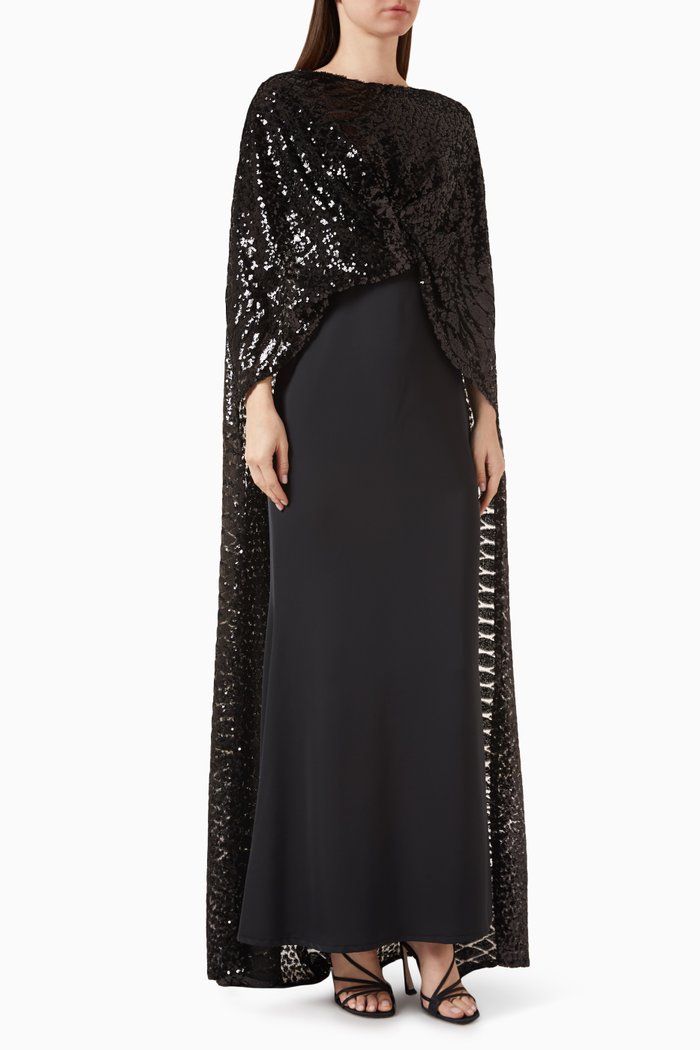 

Sequin-embellished Cape Dress, Black