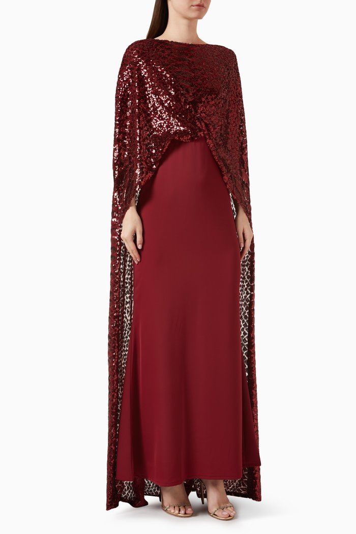 

Sequin-embellished Cape Dress, Red
