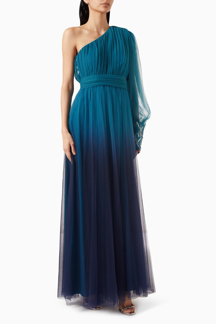 

One-shoulder Ombré Dress, Blue