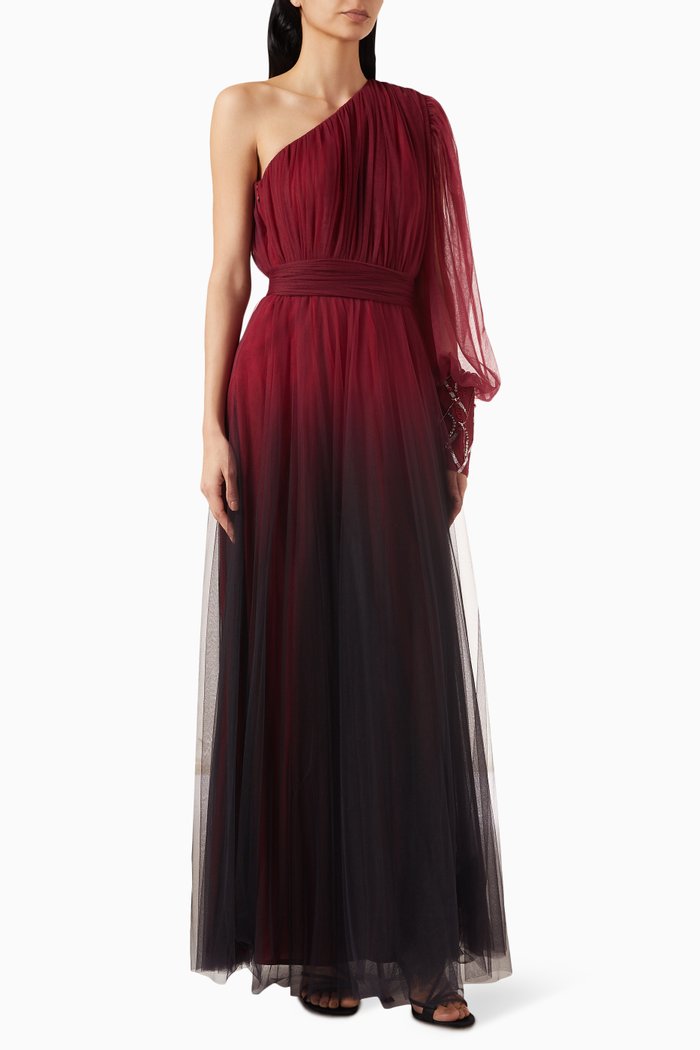 

One-shoulder Ombré Dress, Burgundy