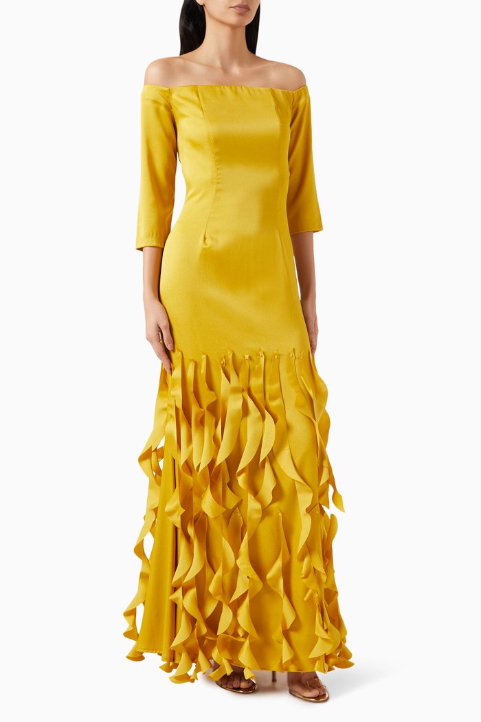 

Tassel Maxi Dress in Candy Crepe, Yellow