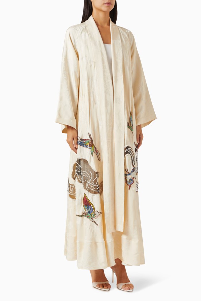 

Butterfly Sequin-embellished Abaya, Neutral