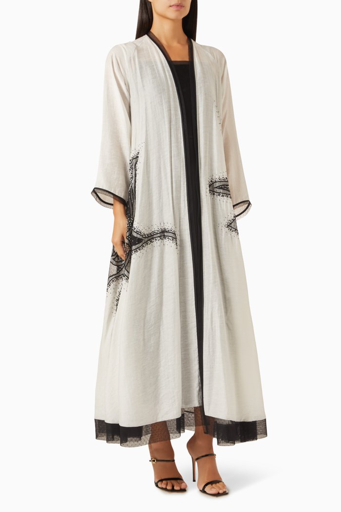 

Butterfly Sequin-embellished Abaya, White