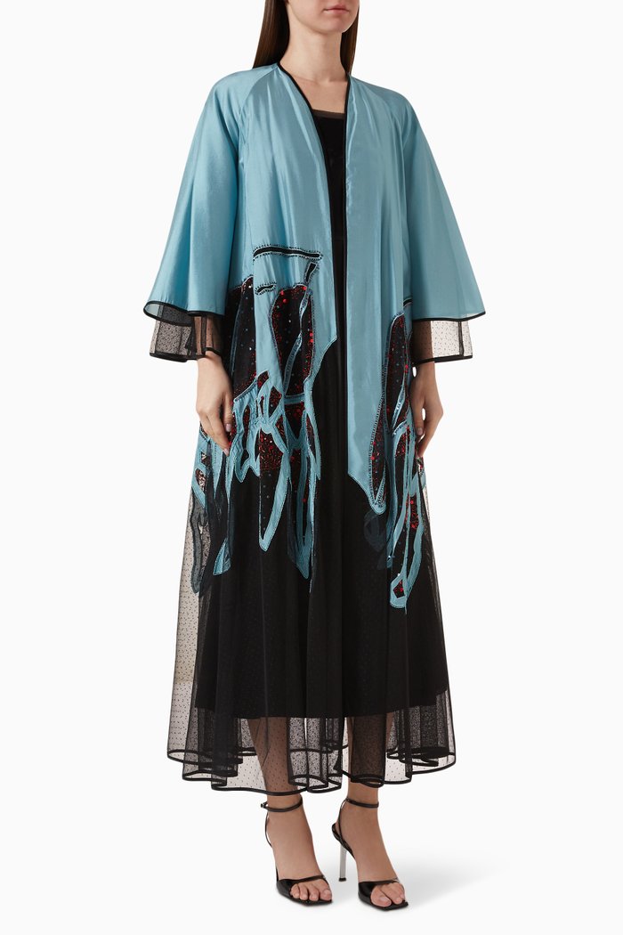 

Sequin-embellished Lace Abaya, Blue