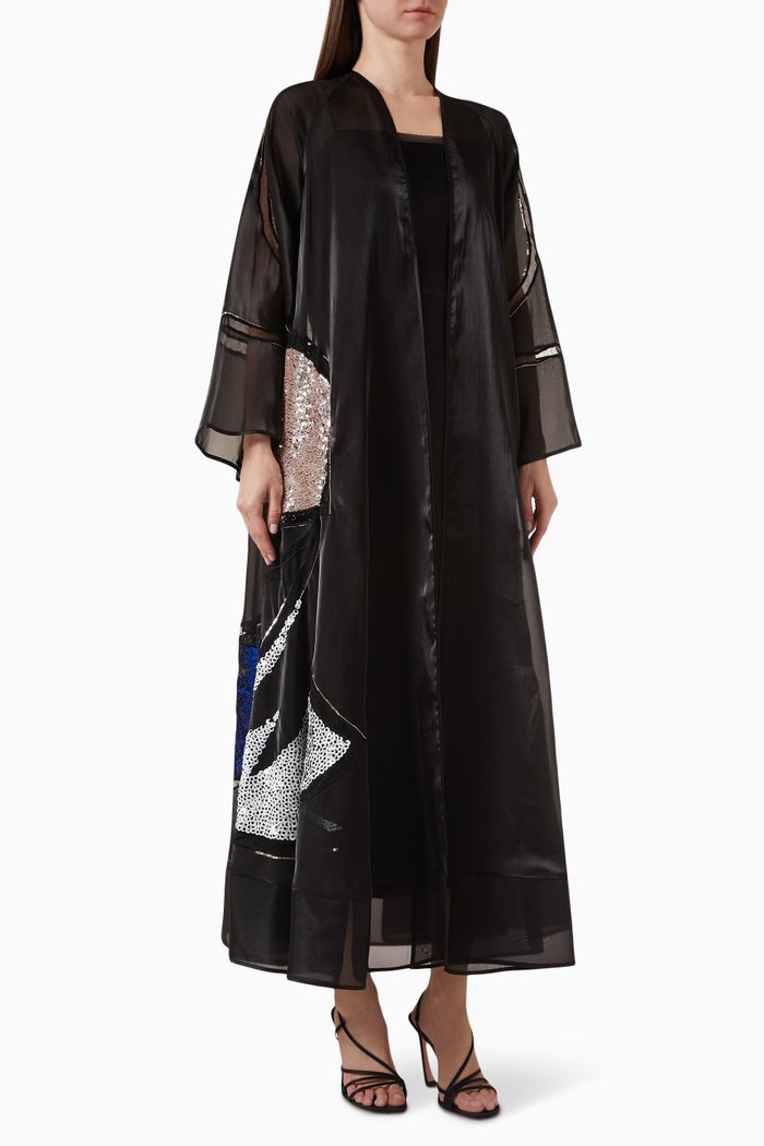 Sequin-embellished Abaya, Black