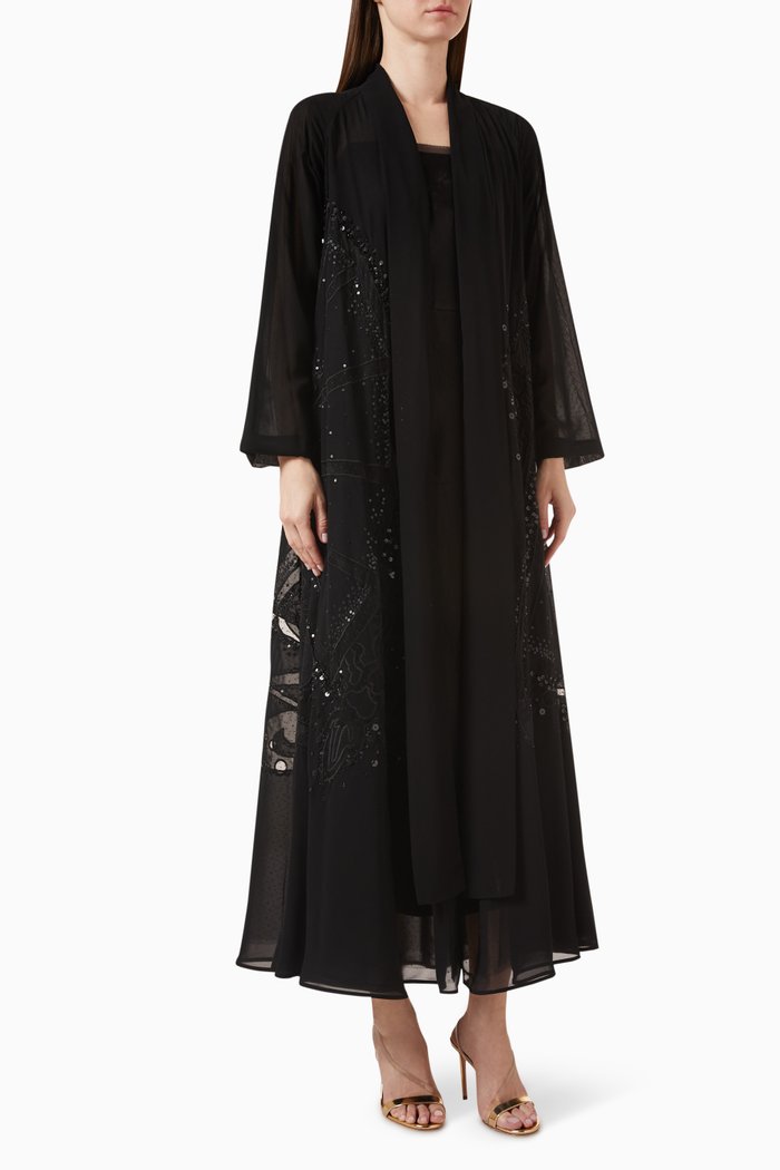 

Tonal Sequin-embellished Abaya, Black