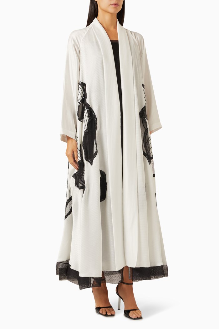 Abstract Sequin-embellished Abaya, White