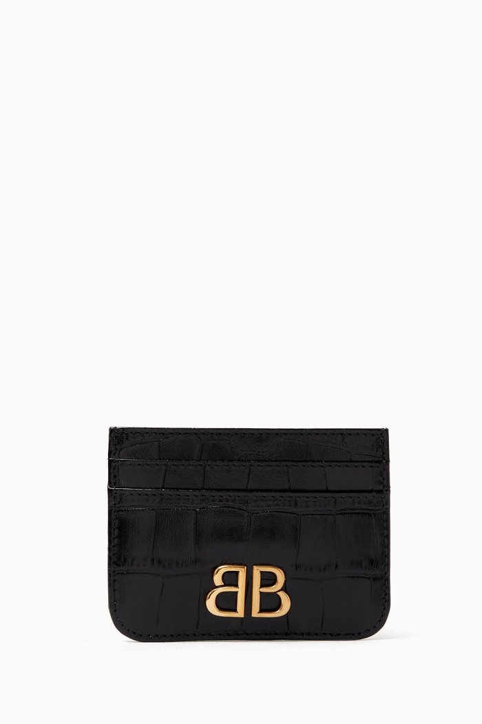

Monaco Card Holder in Croc-embossed Leather, Black