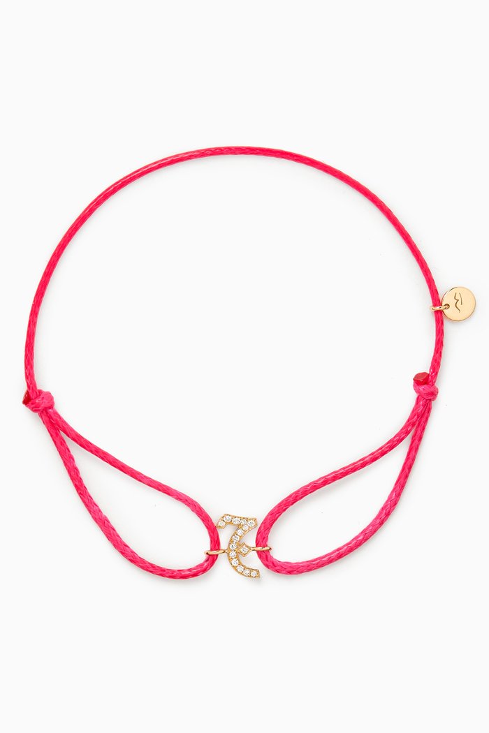 

Diamond Arabic Initial Thread Bracelet, Letter 'J' in 18kt Yellow Gold, Pink