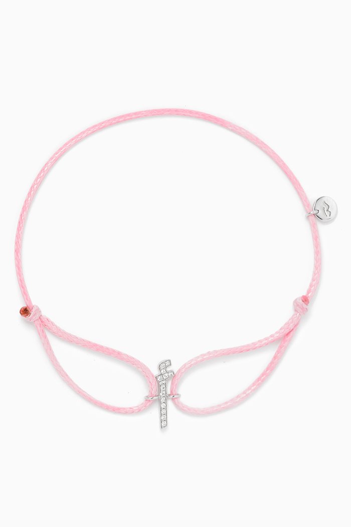 

Diamond Arabic Initial Thread Bracelet - Letter "A" in 18kt White Gold, Pink