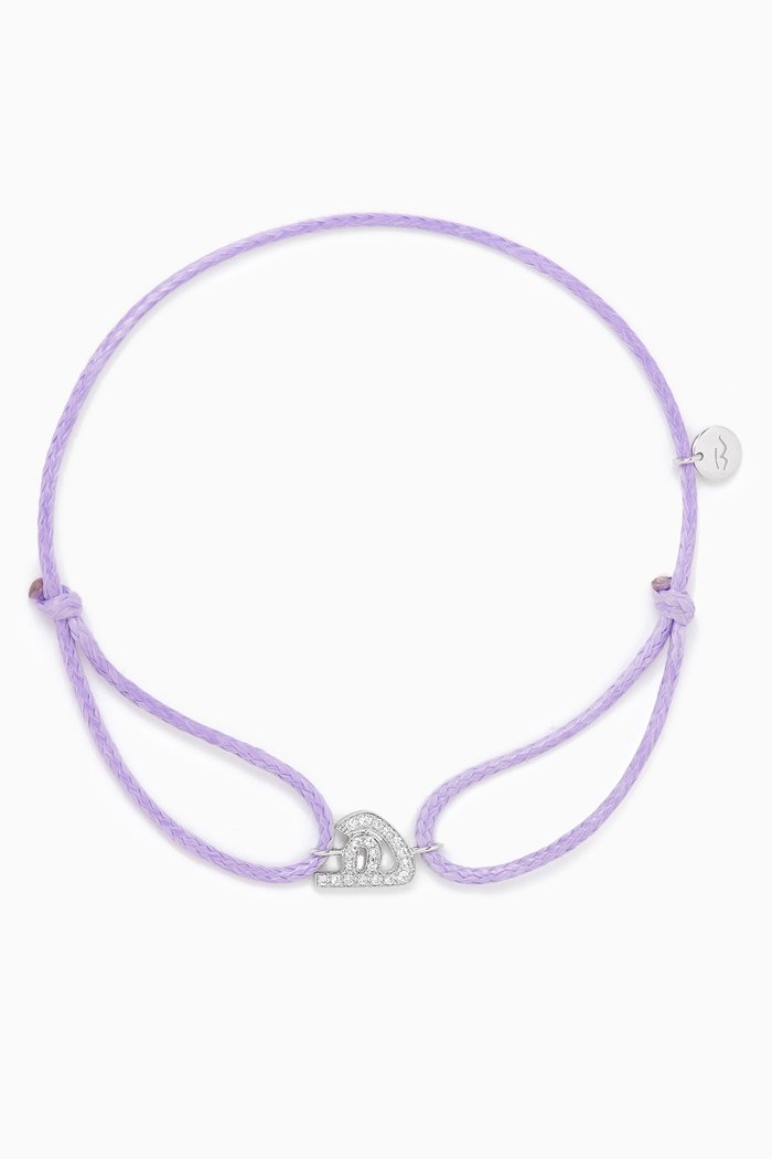 Diamond Arabic Initial Thread Bracelet - Letter "H" in 18kt White Gold, Purple