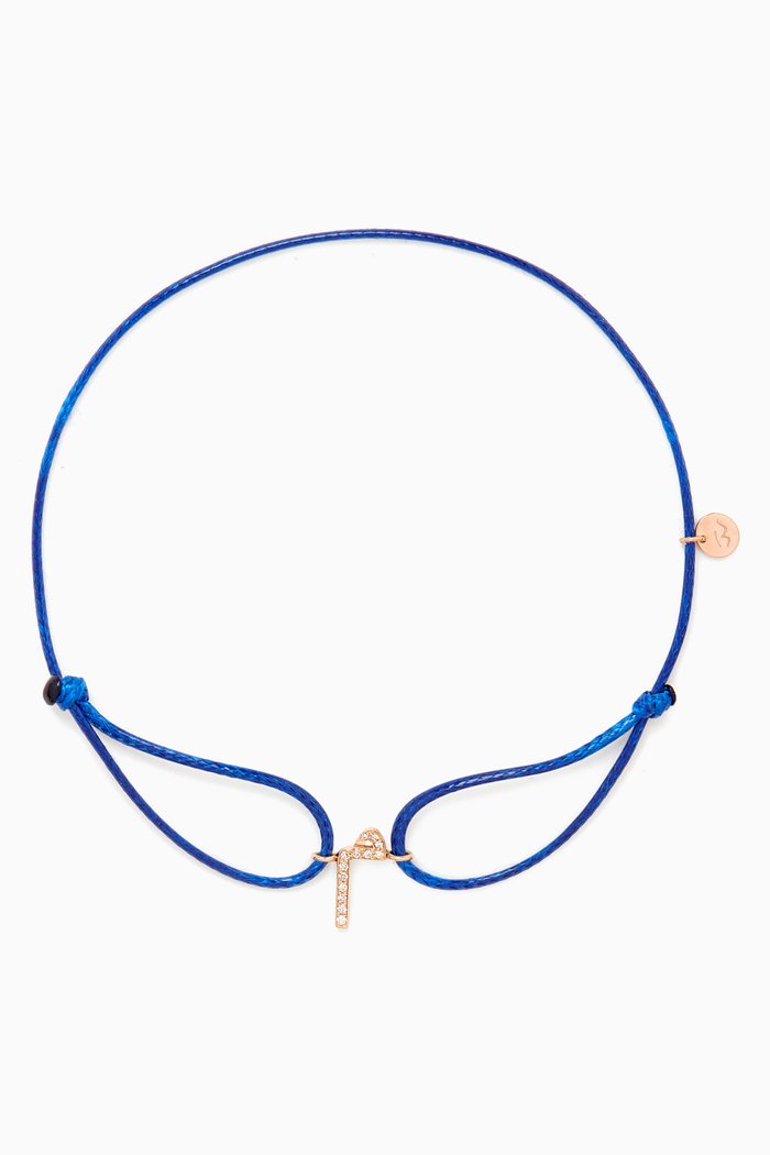 

Diamond Arabic Initial Thread Bracelet, Letter 'M' in 18kt Rose Gold, Blue