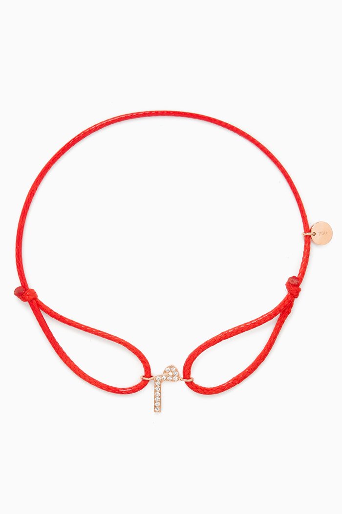 

Diamond Arabic Initial Thread Bracelet, Letter 'M' in 18kt Rose Gold, Red