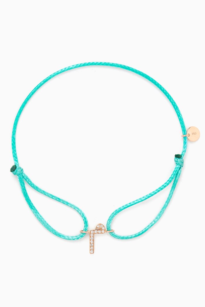 

Diamond Arabic Initial Thread Bracelet, Letter 'M' in 18kt Rose Gold, Blue