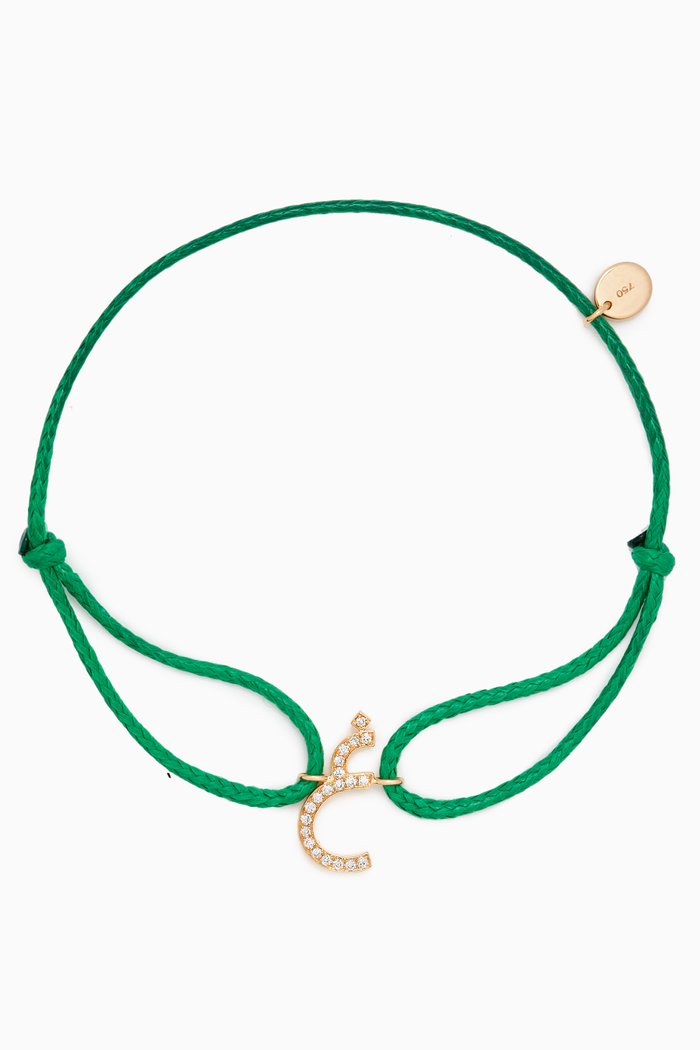 

Diamond Arabic Initial Thread Bracelet - Letter "GHA" in 18kt Yellow Gold, Green