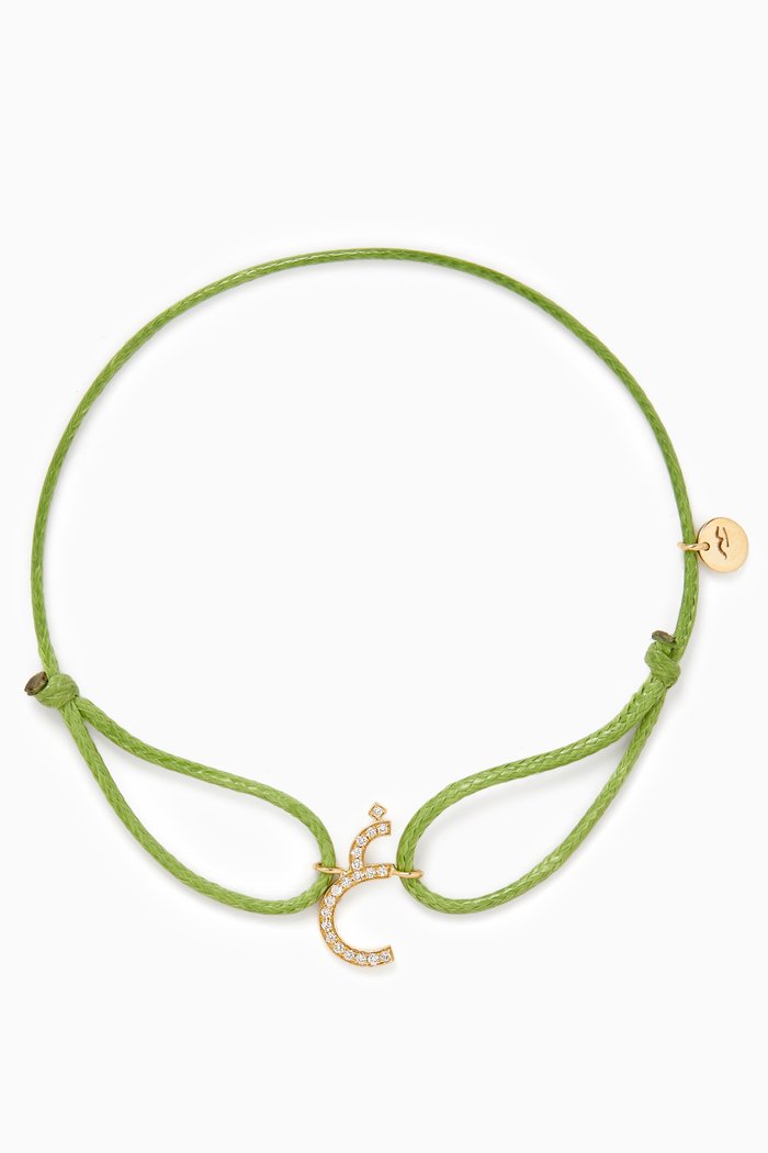 

Diamond Arabic Initial Thread Bracelet - Letter "GHA" in 18kt Yellow Gold, Green