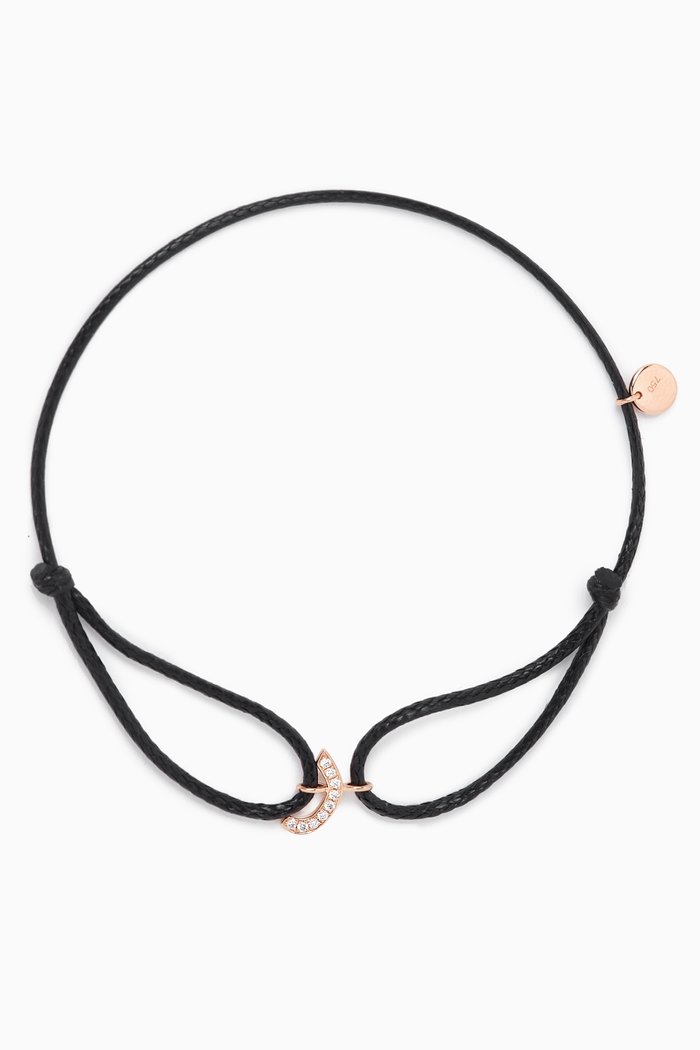 

Diamond Arabic Initial Thread Bracelet - Letter "R" in 18kt Rose Gold, Black