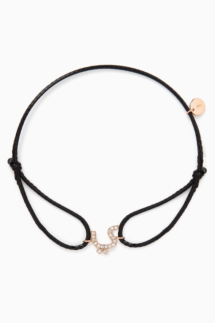 Diamond Arabic Initial Thread Bracelet - Letter "Y" in 18kt Rose Gold, Black