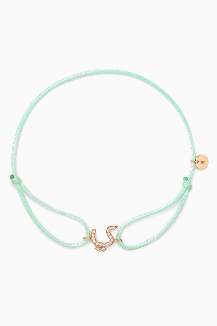 

Diamond Arabic Initial Thread Bracelet - Letter "Y" in 18kt Rose Gold, Green