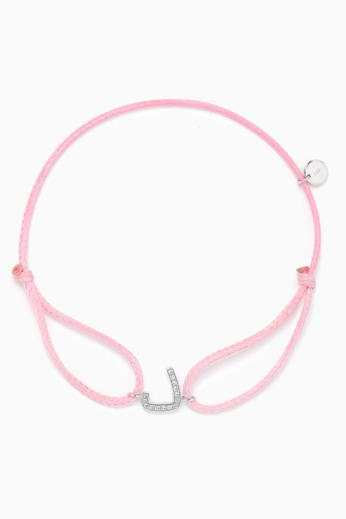 

Diamond Arabic Initial Thread Bracelet, Letter 'D' in 18kt White Gold, Pink
