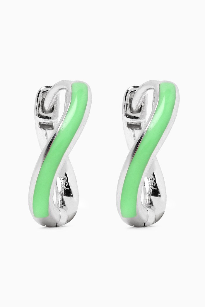 Mini Infinity Hoops in 18k White Gold, Green