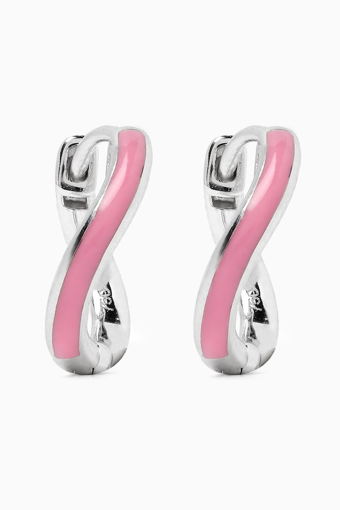 

Mini Infinity Hoops in 18k White Gold, Pink