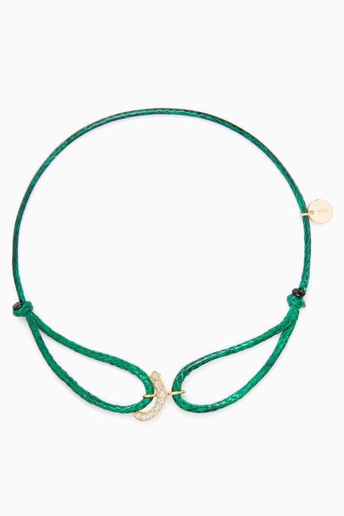 

Diamond Arabic Initial Thread Bracelet - Letter "Z" in 18kt Yellow Gold, Green