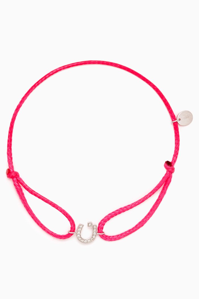 

Diamond Arabic Initial Thread Bracelet, Letter 'N' in 18kt White Gold, Pink