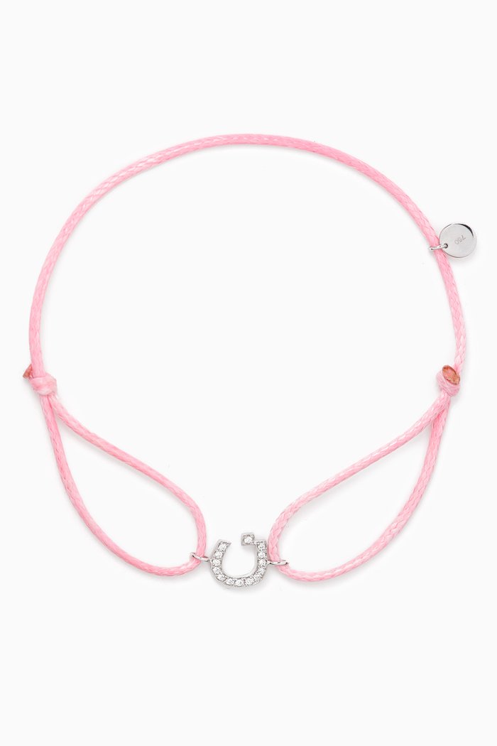 

Diamond Arabic Initial Thread Bracelet, Letter 'N' in 18kt White Gold, Pink