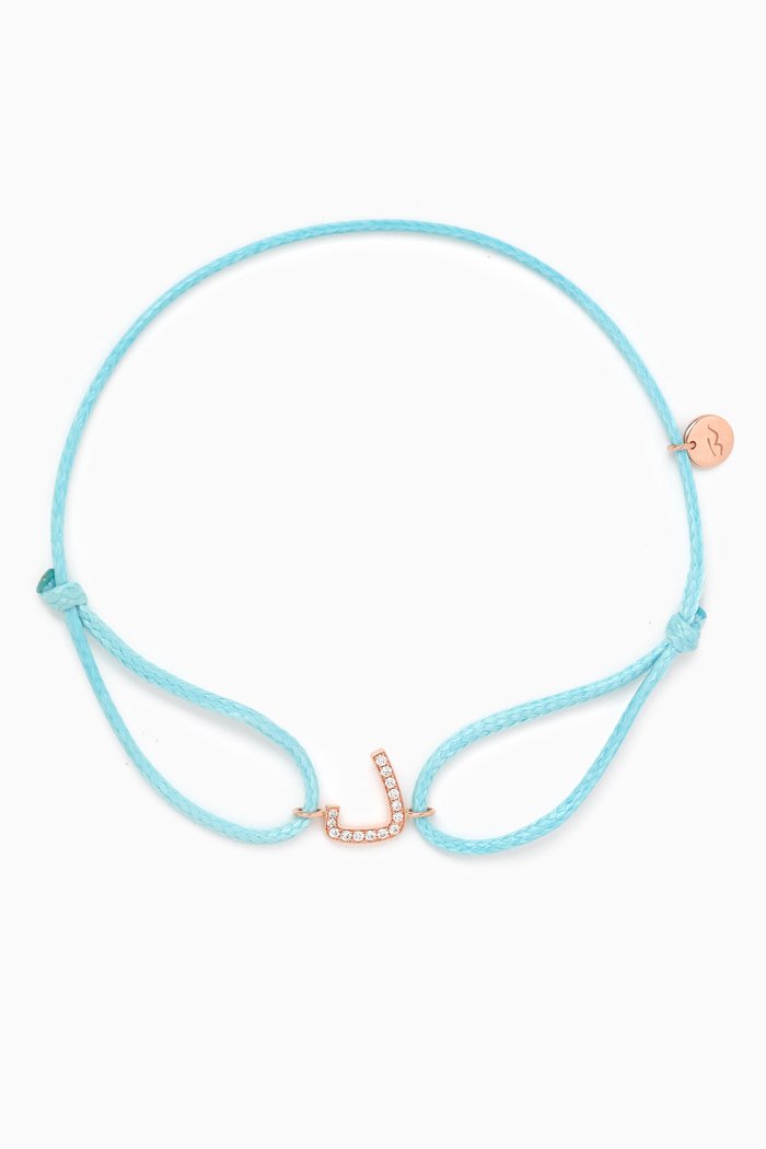 

Diamond Arabic Initial Thread Bracelet, Letter 'D' in 18kt Rose Gold, Blue