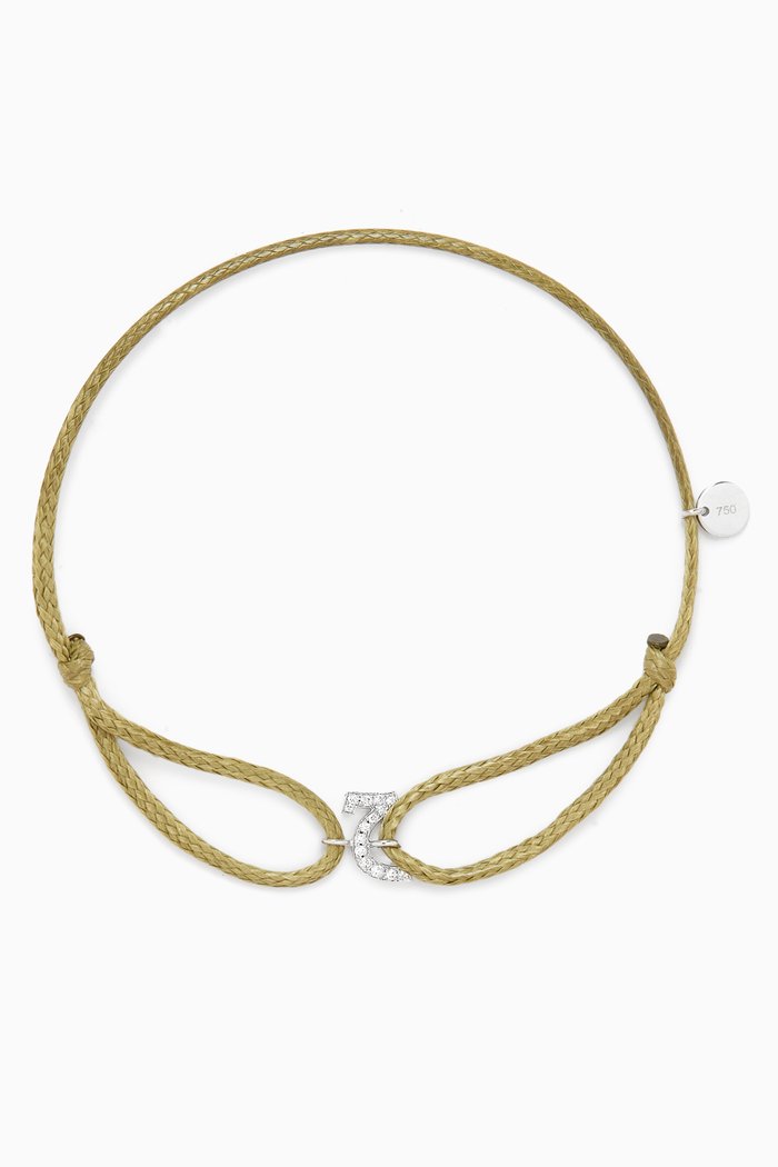 

Diamond Arabic Initial Thread Bracelet - Letter "HA" in 18kt White Gold, Green