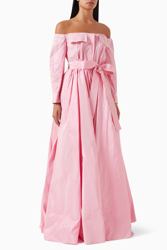 Off-shoulder Corset Gown in Taffeta, Pink