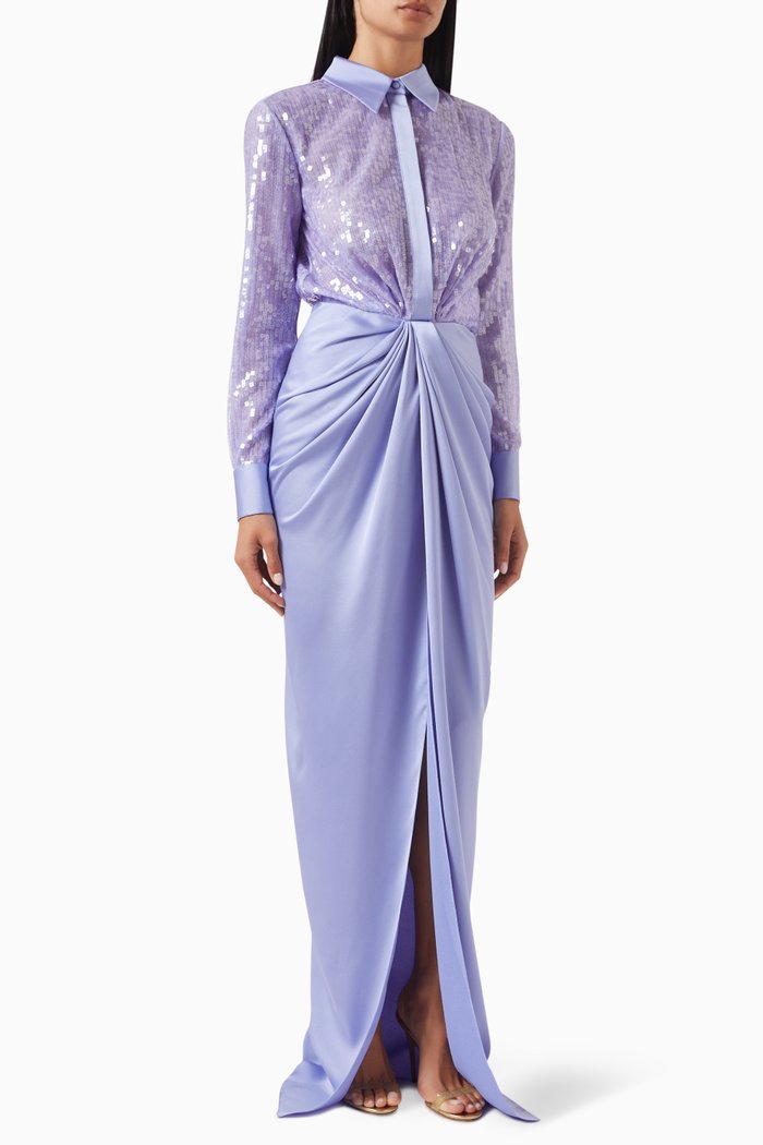

Draped Sequin-embellished Gown in Crepe, Purple