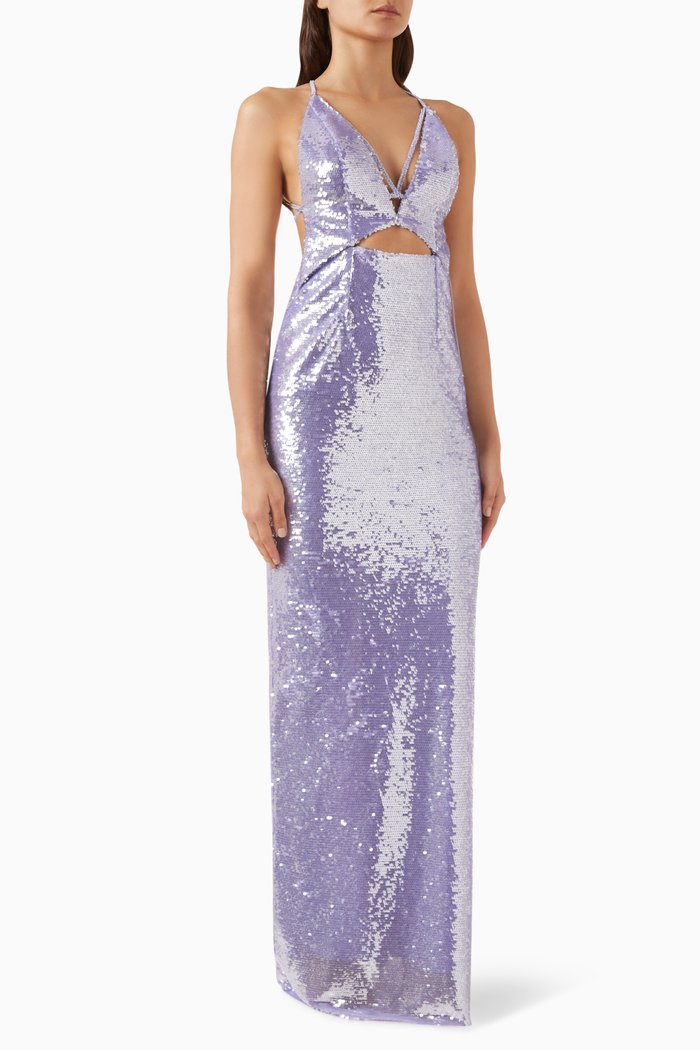 

Sequinned Cut-out Dress, Purple