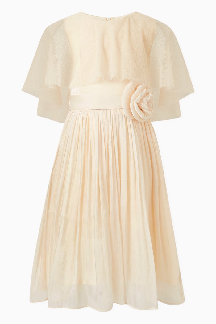 

Flower-embellished Cape Dress, Neutral