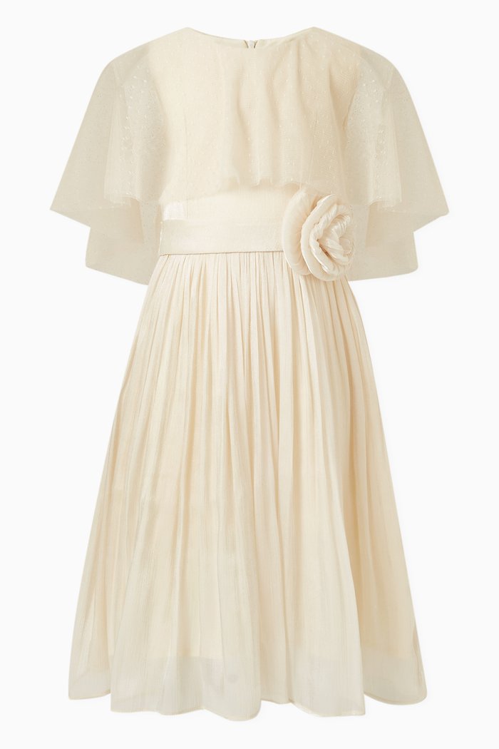

Flower-embellished Cape Dress, Neutral