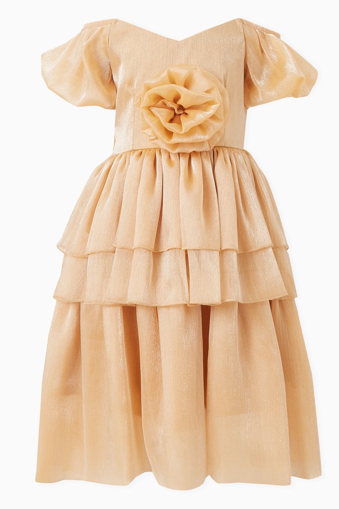 

Off-shoulder Tiered Dress, Gold