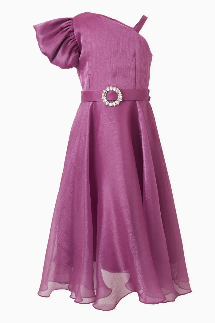 

One-shoulder Belted Dress, Purple