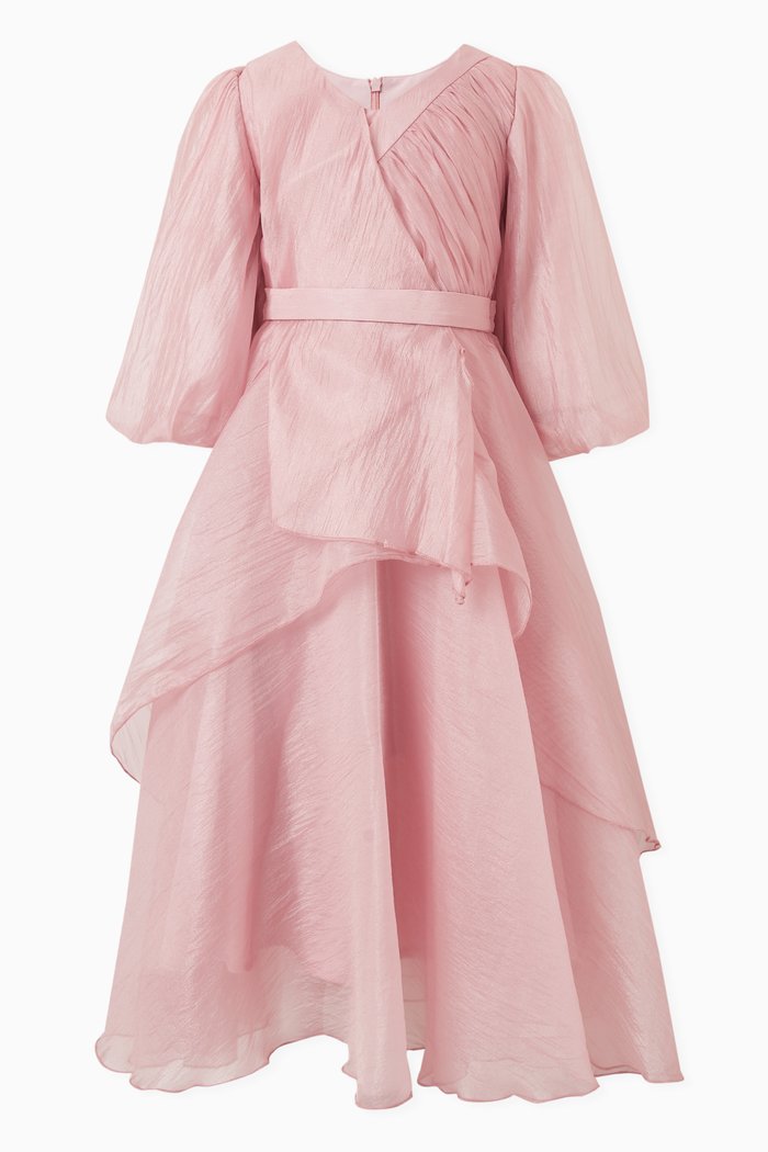 

Puff-sleeve Draped Dress, Pink